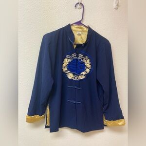 XUAN 💯 Percent Silk Ornately Embroidered Women’s Navy Blue Jacket (M)